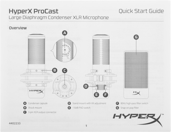 Микрофон проводной HyperX ProCast Microphone 3м черный