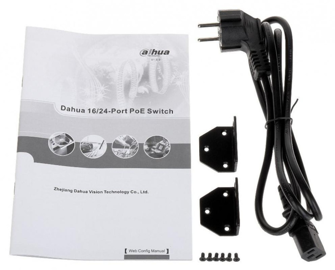 DAHUA DH-PFS4226-24ET-360 26-портовый управляемый коммутатор с РоЕ, уровень L2, 24xRJ45 100Mb PoE, 2хКомбо SFP/RJ45 1Gb uplink, суммарно 360Вт, коммутация 8.8 Гбит/с, MAC-таблица 4К