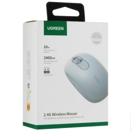 Мышь UGREEN MU105-90671, 800/1200/1600/2400 DPI,функция бесшумного режима, Режим: беспроводной -2,4 ГГц, рабочее расстояние: 10 м, рабочее напряжение: 1,5 В, рабочий ток: 10 мА, щелочная батарея AA (входит в комплект), совместимые системы: Windows 7/8.1/1