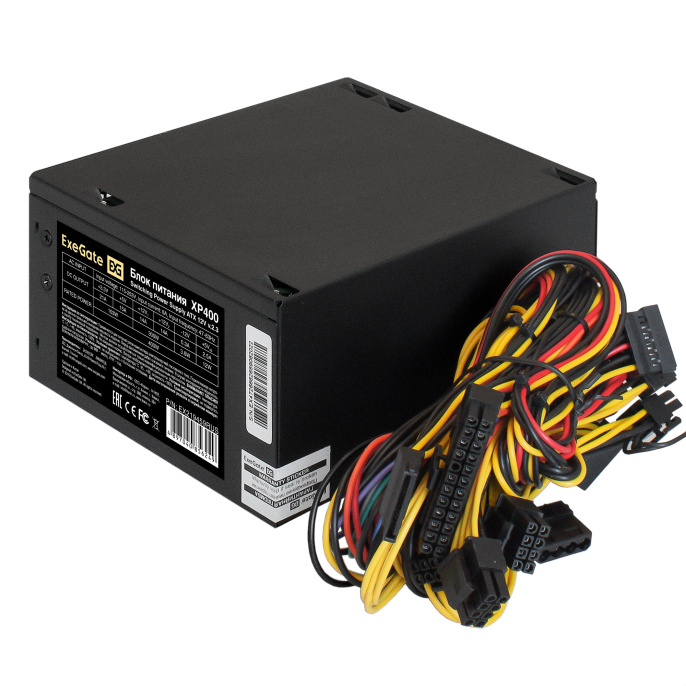 Блок питания 400W ExeGate XP400 ATX, 12cm silent fan, 24pin, 4+4 pin, PCI-E, 3xSATA, 2xIDE, black EX219459RUS