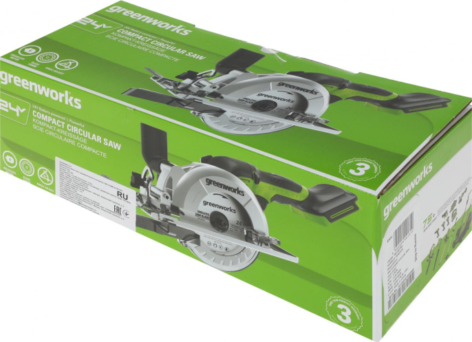 Циркулярная мини-пила аккумуляторная бесщеточная GreenWorks Арт.G24MCS, 24 В, без АКБ и ЗУ 1501207