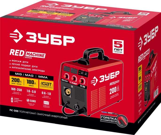 Сварочный полуавтомат Зубр ПС-200,  инвертор