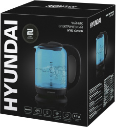 Чайник электрический Hyundai HYK-G2806 1.7л. 2200Вт голубой/черный корпус: стекло