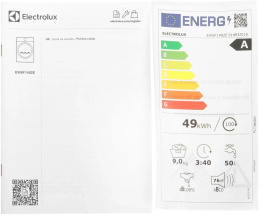 Стиральная машина Electrolux EW6F1492E, с фронтальной загрузкой, 9кг, 1400об/мин, с паром, инверторная, с английской панелью управления
