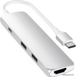 USB адаптер Satechi Slim Aluminum Type-C Multi-Port Adapter with Type-C Charging Port. Интерфейс USB-C. Порты USB Type-C, 2хUSB 3.0, 4K HDMI. Цвет серебряный. (ST-CMAS)