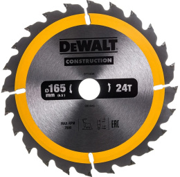 Диск пильный DeWalt DT1934-QZ диаметр диска: 165мм, диаметр посадочного отверстия: 20мм, число оборотов: 7000об/мин, толщина диска: 1.2мм, ширина пропила под углом 90°: 1.8мм, материал обработки: дерево, композитный материал, пластик, материал изготовлен
