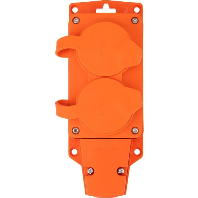 Rexant 111-226 Розетка колодка влагозащищенная с крышкой 2 гнезда COMPACT, с/з, 16А, IP54, каучук, оранжевая