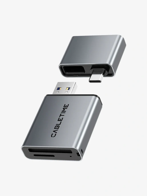 Кардридер CABLETIME CB49G (CT-ACCD4-AG) 3-в-1 USB-A + USB-C, SD/microSD, USB 4.0, серый