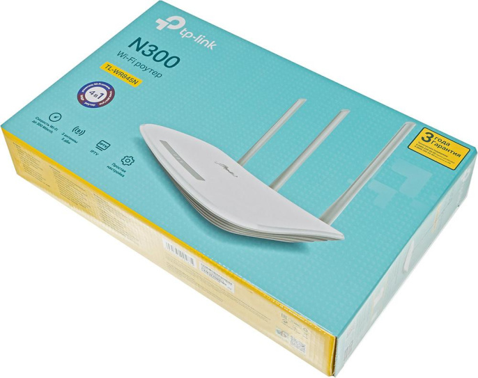 Wi-Fi роутер TP-LINK TL-WR845N,  Wi-Fi 4,  N300,  2.4ГГц, 4 LAN,  белый