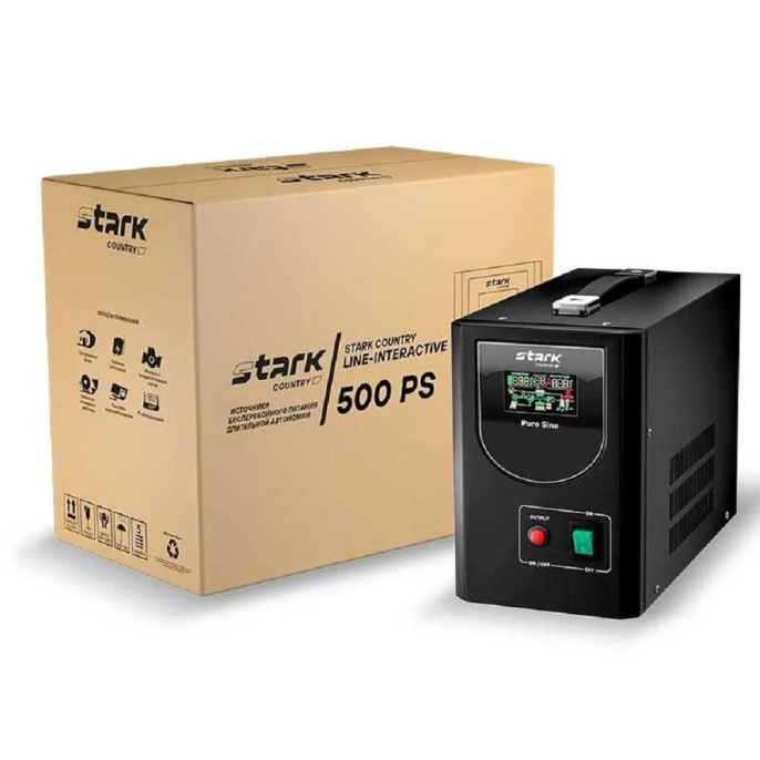ИБП STARK SC 500 PS 500ВА/400Вт {Line-Interactive, Напольный, 154-264В, 2хЕВРО, Чистый синус, БЕЗ АКБ - внешние батареи 1 шт от 26Ач до 160 Ач}