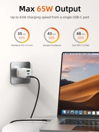 Сетевое зарядное устройство CABLETIME GA65W (CT-GAN65-PW) GaN PD3.0 2C1A 65 Вт, белый