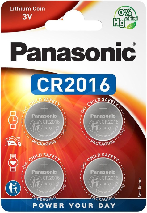 Батарейка Panasonic Lithium CR2016 BL4 (CR-2016EL/4B) (литиевый электролит, напряжение: 3 В, емкость: 90 мАч)
