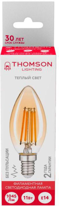 Лампа филам. Thomson Filament TH-B2116 11Вт цок.:E14 свеча 220B св.свеч.бел.теп. Candle упак.:1шт
