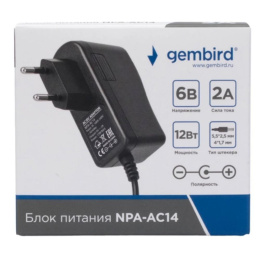 Дубль Gembird Блок питания узкий 6В/2А, 12Вт, 2 штекера 5,5х2,5+4x1,7мм NPA-AC14
