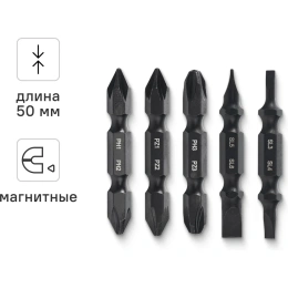 Набор бит для шуруповерта RAGE By VIRA магнитные двухсторонние 5 шт S2 PH1 x PH2 PZ1 x PZ2 PH3 x PZ3 Sl3 x Sl4 Sl5 x Sl6 50 мм 554175