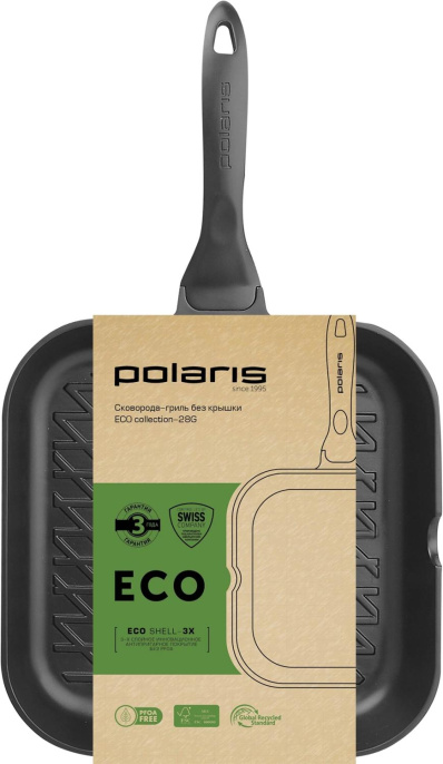 Сковорода-гриль Polaris Eco collection 28G, 28x28, антипригарное покрытие, алюминиевая