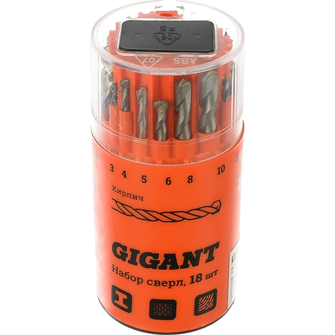 Набор сверл по металлу, кирпичу, дереву (18 шт; 3-10 мм) Gigant G-11120