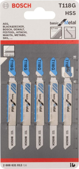 Набор пилок по металлу Bosch T 118 G 5пред. для лобзика