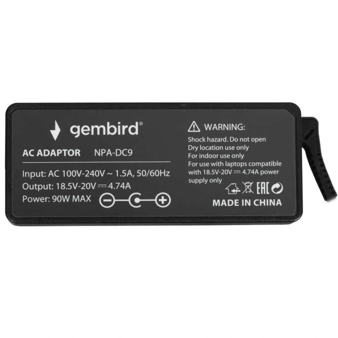 Gembird Блок питания универсальный автоматический Gembird для ноутбуков 18,5В-20В, 90Вт, 10 штекеров NPA-DC9