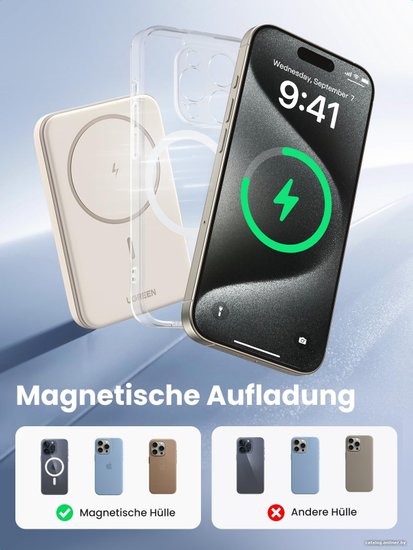 Внешний аккумулятор магнитный UGREEN PB560 25207 5000mAh Magnetic Wireless Power Bank 15W. Цвет: белый