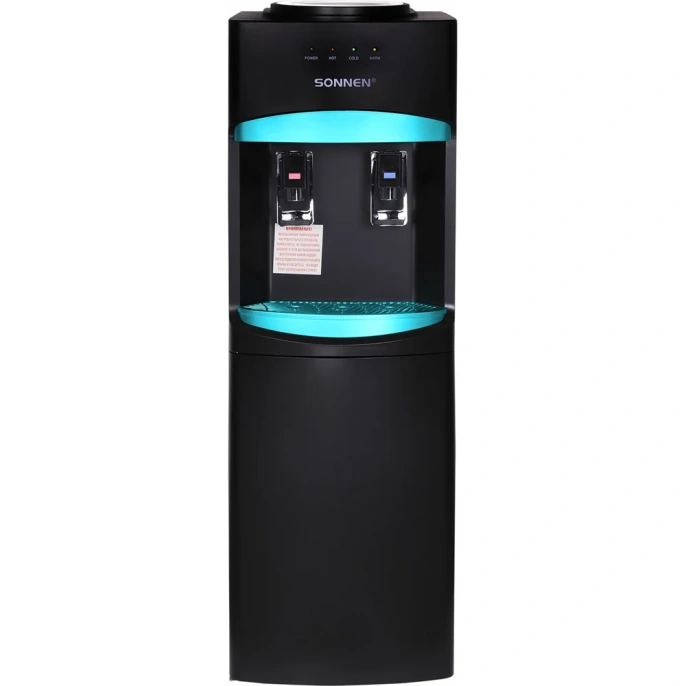 Кулер для воды SONNEN Fsc-02w Turbo напольный, турбонагрев/охлаждение компрессорное, шкаф, 2 крана, черный 456171