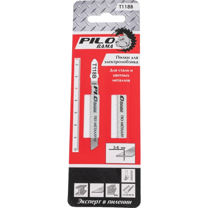 Пилки 2 шт; HSS; 75x50 мм; 12 TPI; h 3-6 мм для лобзика T118B Pilorama 541182