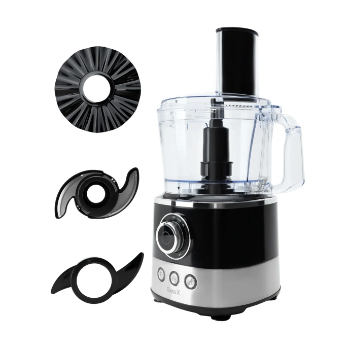 Кухонный комбайн RAGEX R107-015 13 в 1, 1.2 литра, 1000 Вт, черный с серебристым