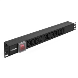 Блок розеток с выключателем с подсветкой и разъемом подключения C14 ExeGate ServerPro PDU-19H001 Al-10C13-C14-SW (19",1U, Алюминий, 10*IEC 320 C13, IEC 320 C14 , выкл. с подсветкой, черный, RTL) EX280859RUS