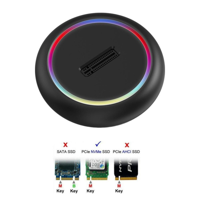 ORIENT UHD-524LED, USB 3.2 Gen2 USB 3.1 док-станция для SSD M.2 M-key NVMe JMS581DL, поддержка UASP,TRIM , скорость до 10 GB/s, два кабеля подключения USB Type-A + Type-C, подсветка корпуса 33405