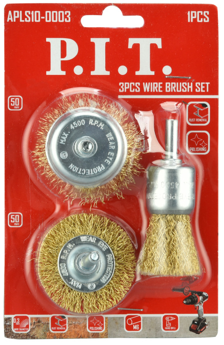 Набор щеток P.I.T. APLS10-0003 3 шт, латунированная витая проволока, хвостовик 6 мм