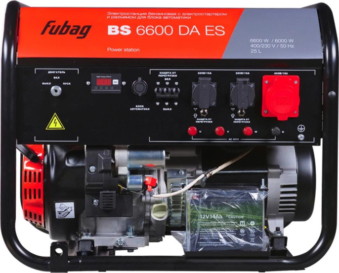 FUBAG BS 6600 DA ES Электростанция бензиновая [641693/646282] {Электростартер, 6.6 кВа/6.0 кВт, 230/400 В, 420 объем см3, 8,0/10,9 кВт, л.с., 78 дБ 7м, Время работы 9.5ч, 25 л бак, 87.4 кг}