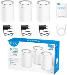 Бесшовный Mesh роутер Cudy M3000 M3000 3-PACK WHITE AX3000 100/1000/2500BASE-T белый упак.:3шт (M3000(3-PACK) WHITE)