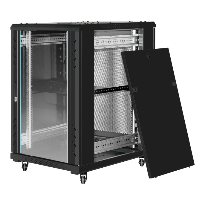 Шкаф телекоммуникационный 19" напольный 18U ExeGate EC-FS-18U.600.800.G.BLACK 19”, 18U, 600x800x987mm ШхГхВ , передняя дверь закаленное стекло, задняя перфорированная дверь, EX300402RUS