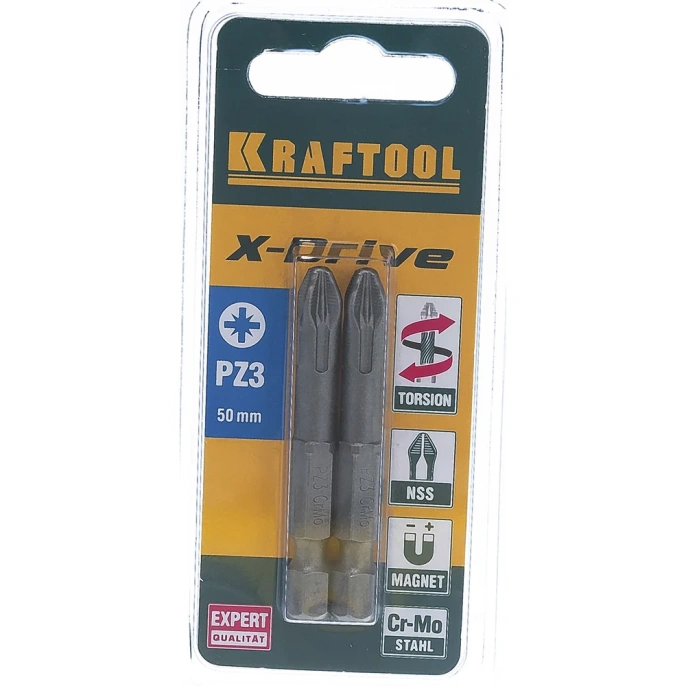 Биты "EXPERT" (E 1/4"; PZ 3; 50 мм; 2 шт.) KRAFTOOL 26123-3-50-2
