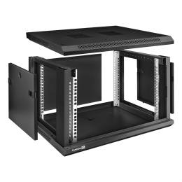 Шкаф телекоммуникационный 19" настенный 6U ExeGate EC-WM-6U.450.M.BLACK (19”, 6U, 600x450x370mm (ШхГхВ), передняя дверь металл, съемные боковые панели, пыле- и влагозащита IP23, черный RAL 9004) EX298617RUS