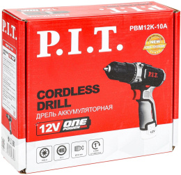 Дрель-шуруповёрт P.I.T. PBM12K-10A аккумуляторная, 12 В, 22 Нм, 10 мм, 2 ск, 0-350/1350 об/мин, коробка