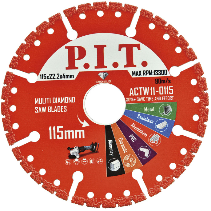 Алмазный диск P.I.T. ACTW11-0115 сегментированный по металлу, 115x22.2x2.2 мм
