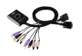 2-портовый KVM-переключатель ATEN со встроенными KVM кабелями 2х 1,2м , 1 user DVI-D Female + 2хUSB Тип А Female +2хАудио Female - 2 cpu DVI-D Male +2хUSB Тип А Male +2хАудио Male , настольный, некаскад., не требуется внешнее питание