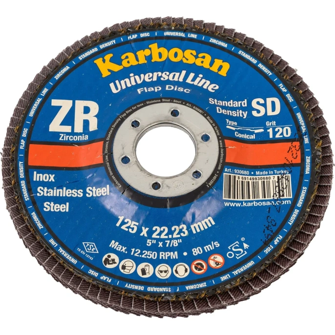 Круг лепестковый торцевой, угловой, цирконат 65% 125х22.2 мм, P-120 ABRAFORM AF-FLAP-CN-125-P120-ZR65