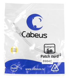 Cabeus PC-UTP-RJ45-Cat.5e-0.15m Патч-корд U/UTP, категория 5е, 2xRJ45/8p8c, неэкранированный, серый, PVC, 0.15м