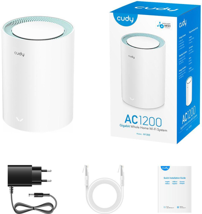 Бесшовный Mesh роутер CUDY M1300, Wi-Fi 5, AC1200, 2.4/5ГГц, 2 LAN, белый [m1300 1-pack ]