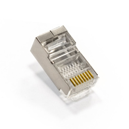 Коннектор ExeGate PL45-C5-8P8C-SH-100 RJ-45 Кат.5e 8P8C под одножильный кабель FTP, экранированный, золотое напыление 100шт EX293764RUS