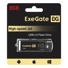 USB-флеш накопитель ExeGate Jet 8GB черный USB2.0, 480Mbps, пластик/металл EX302034RUS