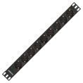 Блок розеток с разъемом подключения C20 ExeGate ServerPro PDU-19H907 Al-9S-C20 (19", 1U, Алюминий, 9*EU/Тип F(Schuko), IEC 320 C20, индикатор питания, черный, RTL) EX280853RUS