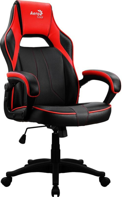 Кресло игровое Aerocool AC40C AIR, полиуретан, до 150кг, топ-ган, фиксированные подлокотники, черный/красный/красный