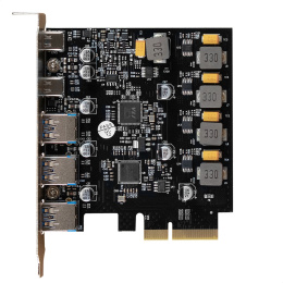Контроллер ExeGate EXE-313-3A2C EX298301RUS PCI-E x4 v3.0, USB3.2 Gen2 3xType-A + 2xType-C ext., SuperSpeed+ скорость до 10 Гбит/с, разъем доп.питания, ASMedia Chipset ASM3142