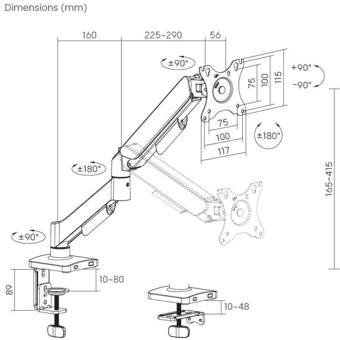 Кронштейн для мониторов Cactus CS-VM-MG-80-BK черный/белый 17"-32" макс.9кг настольный поворот и наклон