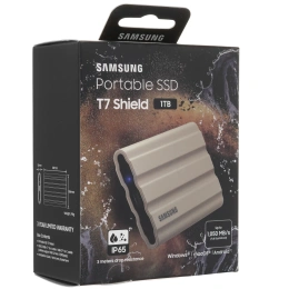 Внешний накопитель Samsung T7 Shield 1TB MU-PE1T0K/WW (бежевый), USB-C, запись - 1000МБ/с, чтение - 1050МБ/с