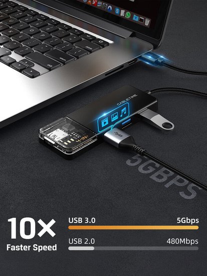 Концентратор  CABLETIME CB01B (CT-HUBT1-PB) 4 порта, 5Gbps, 0.15 м, с блоком питания, USB-хаб для ноутбука и ПК