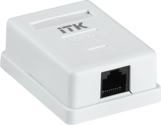 Розетка ITK (CS2-1C5EF-12-G) настенная 49.2x62.5x25.2мм крышка RJ45 пластик белый (упак.:1шт)